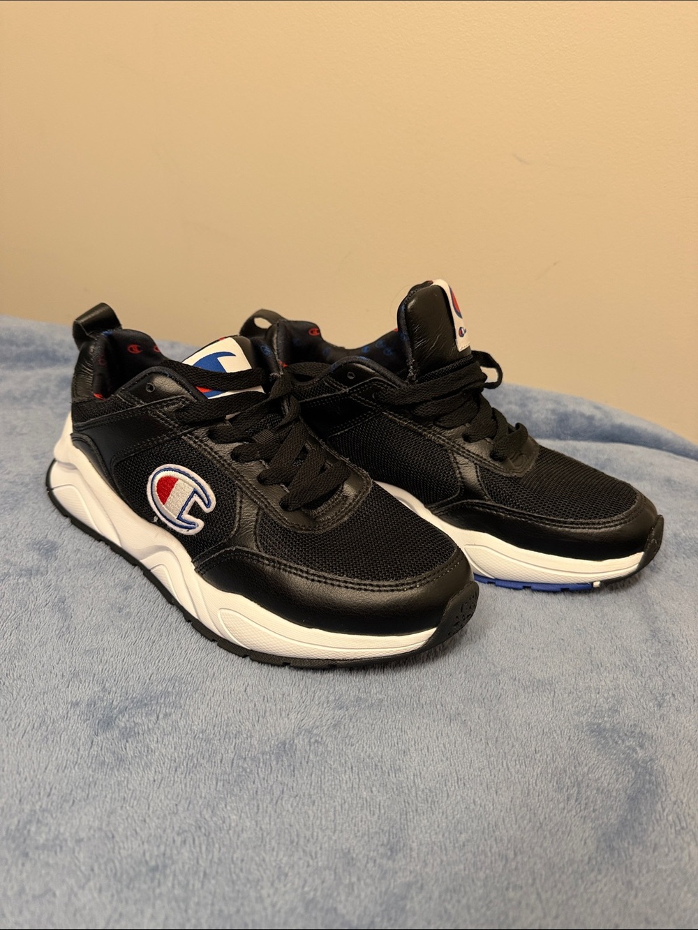 Champion Black women Sneakers with White Soles and Red-Blue Logo